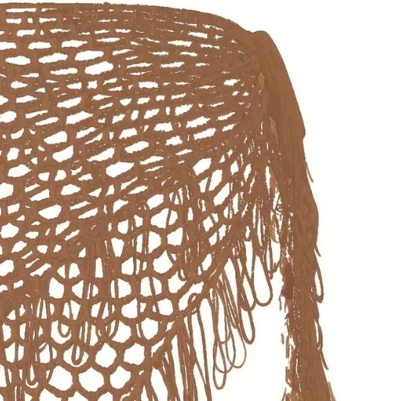 New Bohohemin Khaki Crochet Fringe Skirt Swimsuit Cover Up - Picture 4 of 9